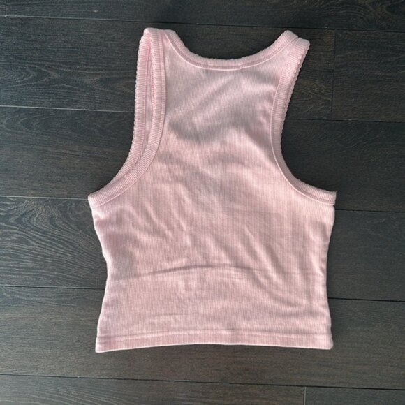 White pink Los Angeles Pilates Club Sleeveless Ribbed Tank Top - Picture 3 of 5